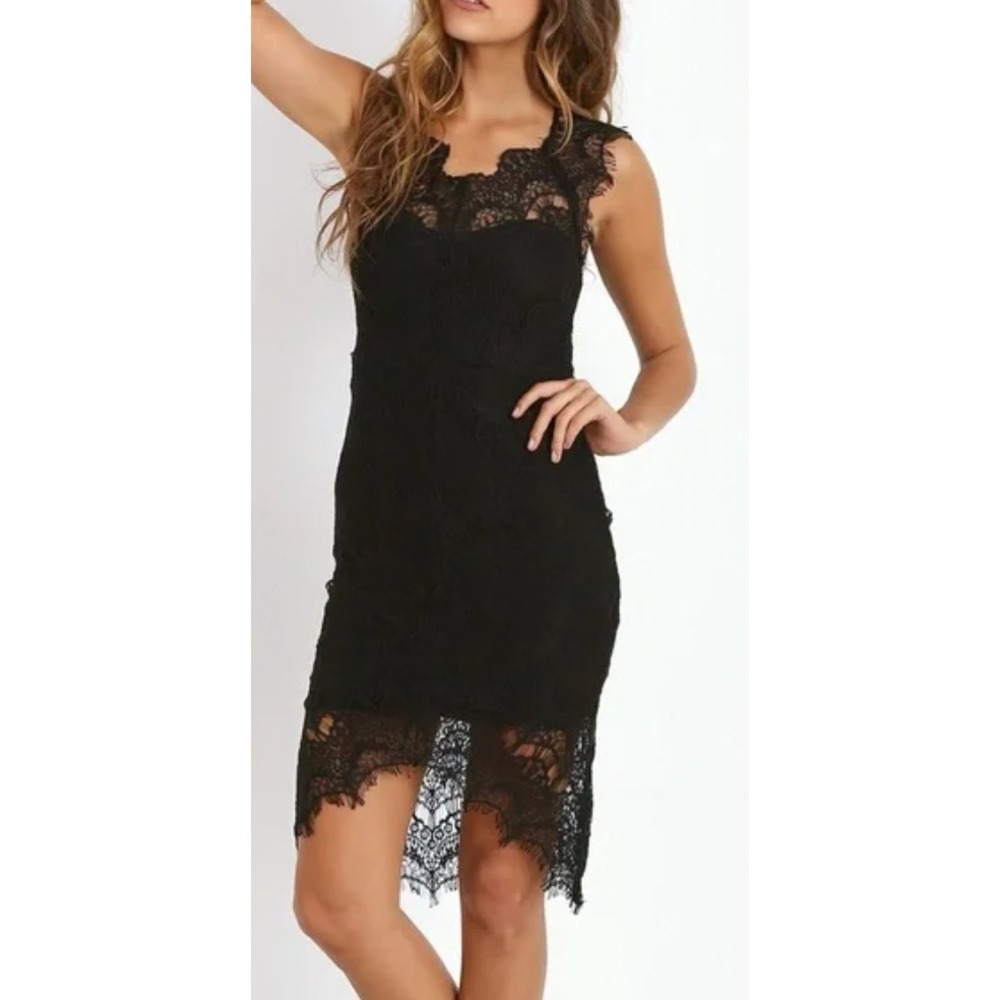 Intimately Free People Women's Peek-A-Boo Lace Slip Dress L Black Sexy Romantic